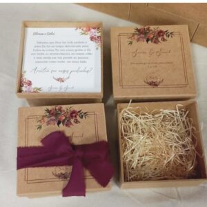 Caixa Convite MDF Marsala Padrinhos de Casamento